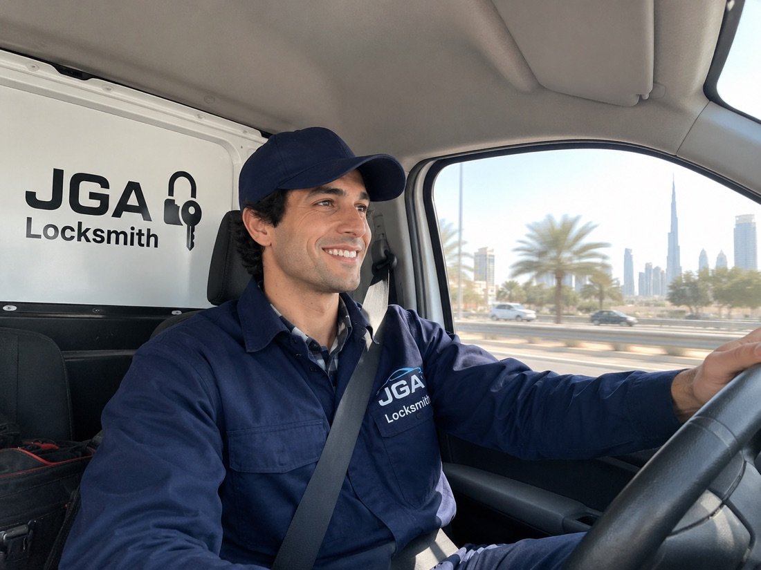 JGA Premier mobile locksmith van arriving to a customer in Dubai